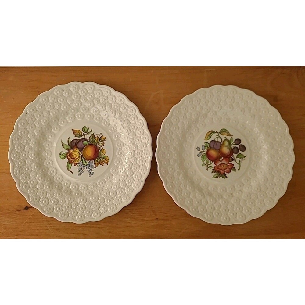 Set 2 Spode Copeland Luncheon Plates Alden Fruits & Flowers 9”